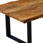 63-inch solid wood dining table with black sled base and brown top in modern industrial style from Goldoma