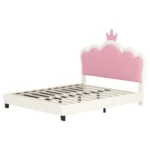 Goldoma Princess Bed with tufted crown headboard in cream and pink - twin platform bed