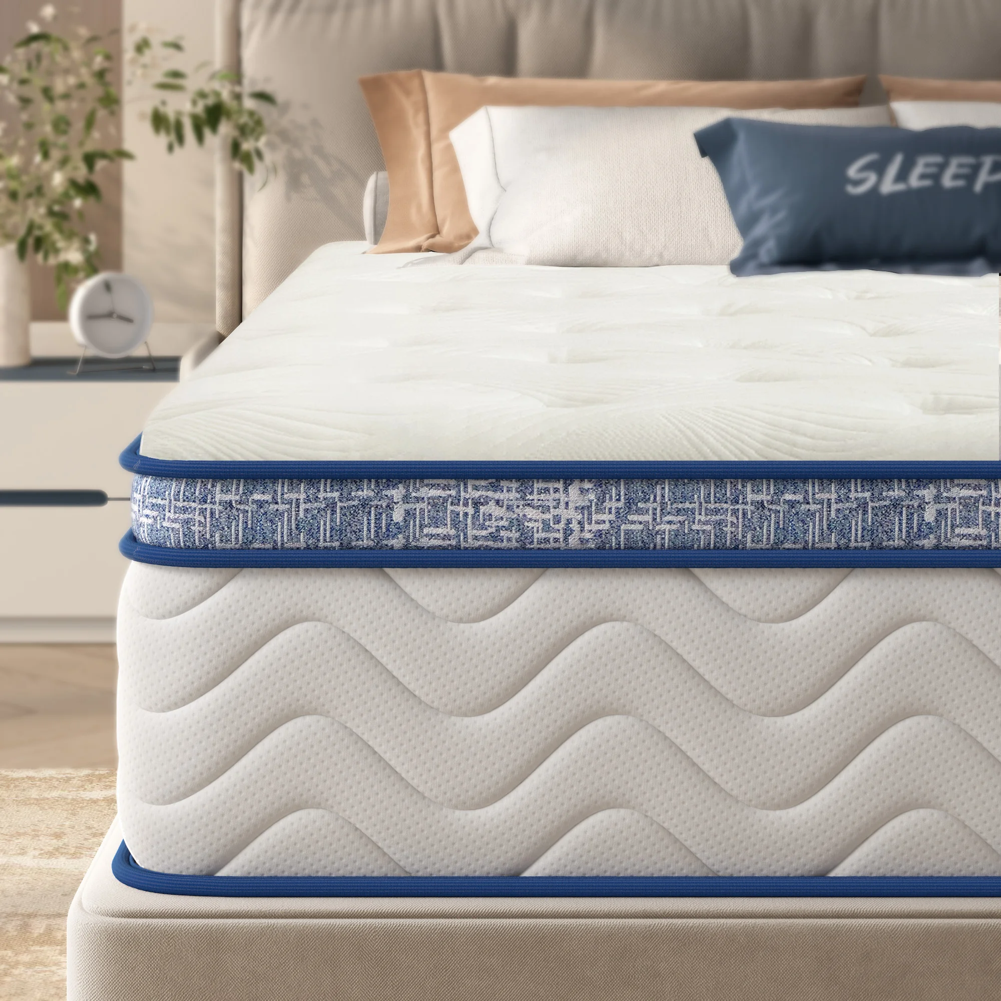 Goldoma Queen Hybrid Mattress 12 Inch – Individually Wrapped Coils & Memory Foam