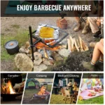 Goldoma swivel campfire grill with adjustable grate over fire pit