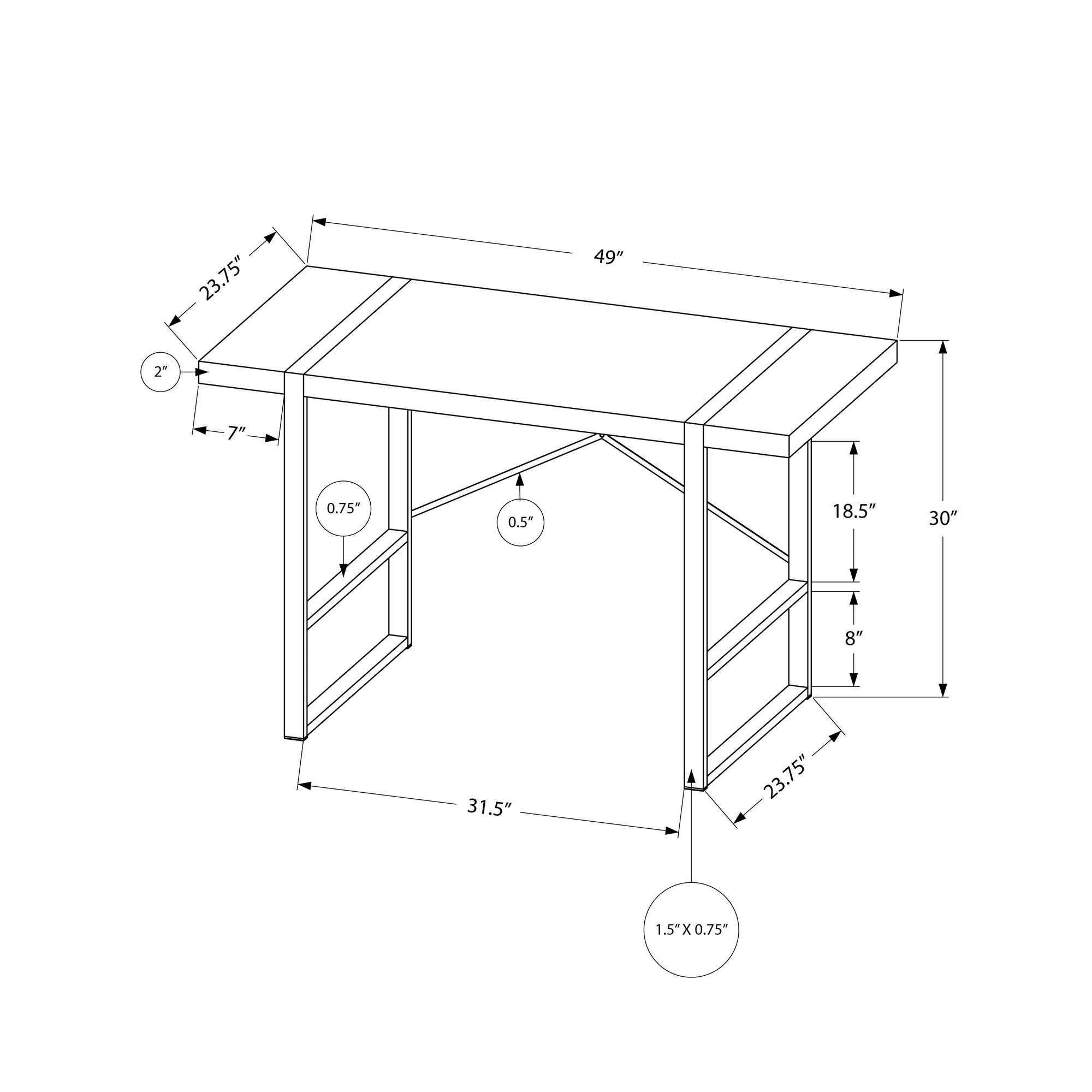 HMS 24" Gray and Black Solid Wood Computer Desk Assembled Computer Table