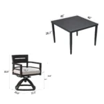 5-Piece Aluminum Outdoor Dining Set with Swivel Rockers – top view