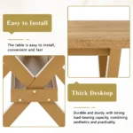 Modern square MDF wood dining table with X-shaped metal base in a dining room setting
