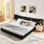 Goldoma King Size Modern Platform Bed with Soft Chenille Fabric and Curved Headboard – close-up detail