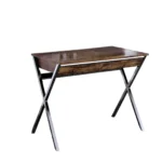 HMS 36" Solid Wood Writing Desk with Two Drawers Brown and Silver Portable Office Computer Table for Hotels