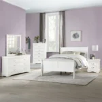 Traditional White 2-Drawer Nightstand with drawers open showing wooden bedroom furniture