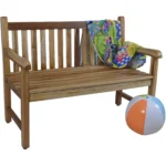 Modern natural teak outdoor garden bench with metal frame on patio