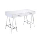 HMS 54" Solid Wood Writing Desk with Two Drawers White and Silver Laptop Table for Bedroom Gaming Computer Desk – close-up