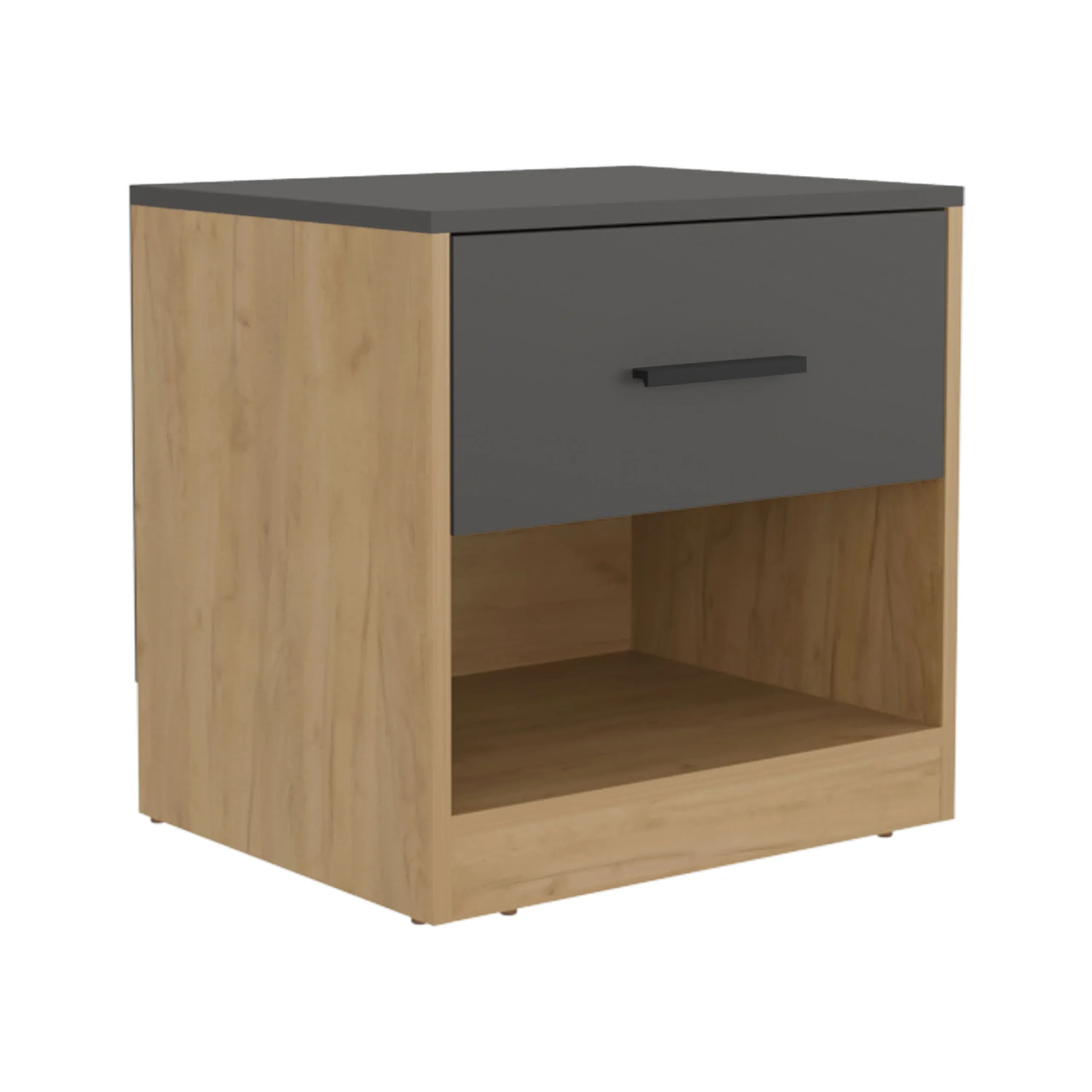 H1edbb5df05bf4d4bb6632e86119734a3Z.webp Alder one drawer nightstand in natural oak with open shelf, minimalist design for bedroom