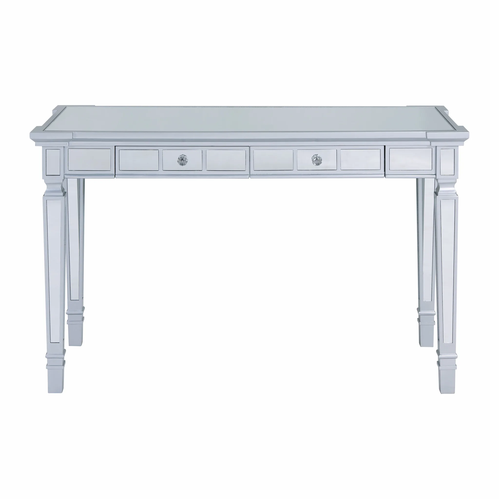 HMS 47" Silver Mirrored Solid Wood Writing Desk with Two Drawers for Office Building Bedroom Study General Use Computer Table