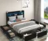 Goldoma Full Size Bed Frame with 6 Storage Drawers, Storage Headboard, Charging Station & LED Lights