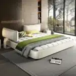 Goldoma King Size Cloud Bed Frame with Oversized Padded Movable Headboard, Chenille Upholstered Bed with Round Corners