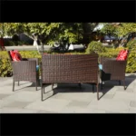 Outdoor Rattan Sofa Set with Cushion Brown – top view