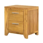 Wood nightstand with two drawers in natural brown finish for bedroom storage - Goldoma