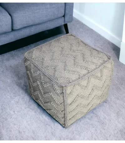 Goldoma 18 inch gray wool cotton blend cube chevron pouf ottoman