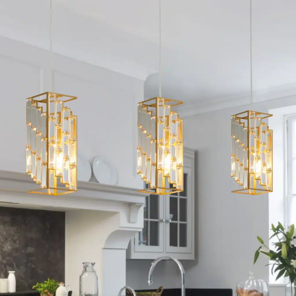 US Stock Free Shipping Modern Hanging Fixtures Golden Crystal Mini Chandeliers Pendant Light for Kitchen Island Dining Room