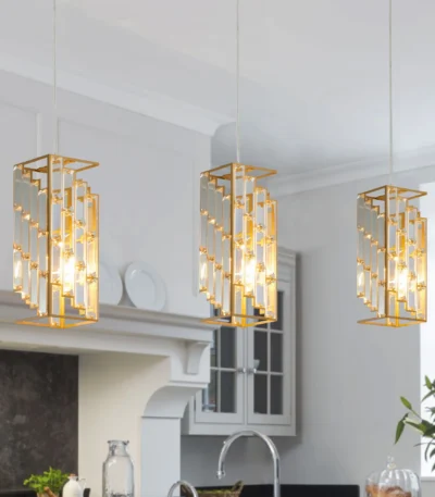 US Stock Free Shipping Modern Hanging Fixtures Golden Crystal Mini Chandeliers Pendant Light for Kitchen Island Dining Room
