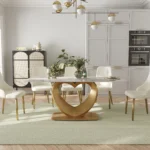 Modern sintered stone marble dining table in a rectangular shape seating six, perfect for a contemporary dining room