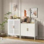 2-Door White FCJ Metal Storage Cabinet with 2 Adjustable Shelves Steel Garage File Cabinet for Home Office & School Gym