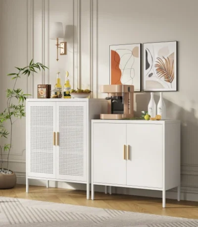 2-Door White FCJ Metal Storage Cabinet with 2 Adjustable Shelves Steel Garage File Cabinet for Home Office & School Gym