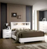 Contemporary white nightstand with high gloss lacquer finish and chrome handles