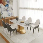 Modern luxury rectangular sintered stone dining table for 6 with metal legs