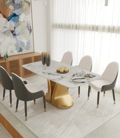 Modern luxury rectangular sintered stone dining table for 6 with metal legs