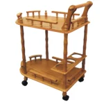 HMS 24" Modern Oak Wood Rolling Bar Cart with Wine Storage Metal Steel Trolley for Dining Living Room Kitchen Hotel Restaurant - Image 3