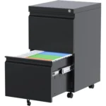 Black FCJ Fully Assembled Mobile Metal File Cabinet 2 Drawer Vertical Lock Wheels Letter Size Office Storage for Desk Office
