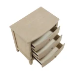 Classic farmhouse nightstand in beige wood finish with three drawers - Goldoma