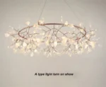 Nordic Chandelier Art Hanging living Room Chandelier Modern Restaurant Kitchen Firefly Lamp Rose Gold/Black Branch Round