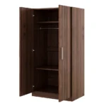 Scandinavian 2-door solid wood wardrobe with shelves and drawers in brown finish
