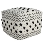 Goldoma 18" White Cotton Chevron Pouf Ottoman with Storage - Modern Foot Stool for Bedroom – base detail