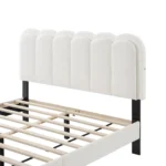 Modern full size upholstered bed headboard with ambient light in brown PU leather