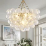 Bubble Chandelier Ball Brass Chandeliers Ball Hand Blown Glass Chandeliers for Living Room Entryway Round Globe Chandeliers