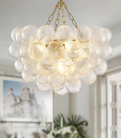 Bubble Chandelier Ball Brass Chandeliers Ball Hand Blown Glass Chandeliers for Living Room Entryway Round Globe Chandeliers