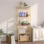 Modern 5-Tier Bamboo Bookcase Display Unit Tall Bookshelf for Home Office Living Room Industrial FCJ Corner Storage Rack
