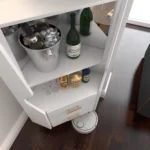 Wooden Corner bar Cabinet with 2 Open Storage Shelves and 2 Drawers Mirrored Back Sideboard Cabinet High Feet Legs - Image 18