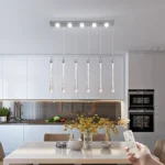 Modern Dimmable LED Crystal Pendant Light, 6-Light Chrome Chandelier with Bubble Glass Teardrop for Kitchen Island, Dining