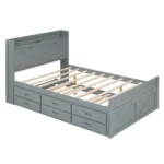 Twin solid wood bed frame with storage headboard and three drawers in white finish