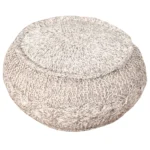 Goldoma 20-inch beige cotton round geometric pouf ottoman with storage