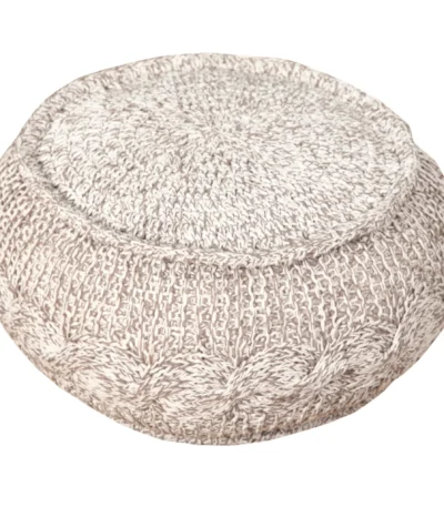 Goldoma 20-inch beige cotton round geometric pouf ottoman with storage