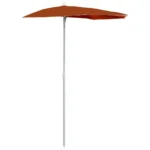 W2B VidaXL Terracotta Garden Parasol 100% Polyester Fabric with Steel Base Stylish Patio Umbrella & Base