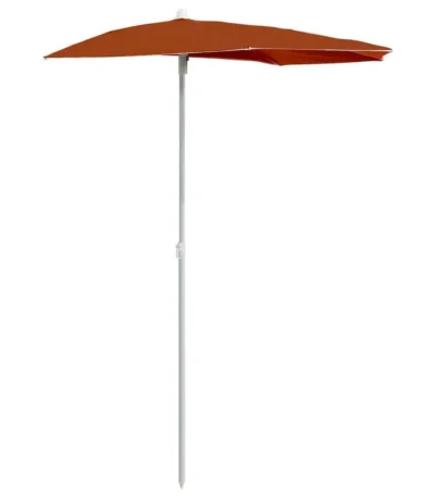 W2B VidaXL Terracotta Garden Parasol 100% Polyester Fabric with Steel Base Stylish Patio Umbrella & Base