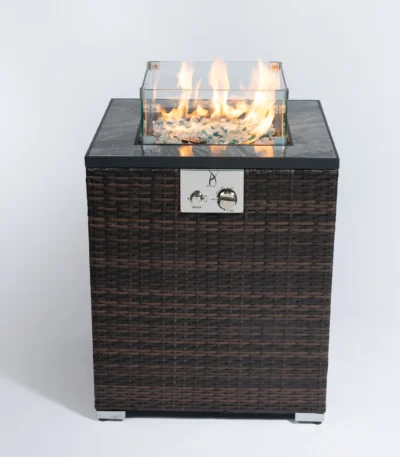 28inch Outdoor Propane Fire Pit Column with Glass Wind Guard