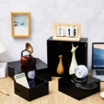 Set of 4 Frosted Acrylic Cube Boxes with Hollow Bottoms Black Nesting Risers for Cake Decorating Buffet Display - Image 3