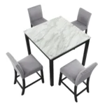 Modern Rectangular Solid Wood Dining Table with Marble Accents in black and gray