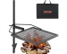 Goldoma swivel campfire grill with adjustable grate over fire pit
