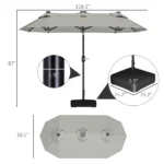 Gray cantilever offset patio umbrella providing shade over outdoor dining set