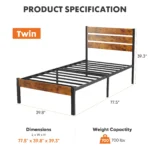 Goldoma twin platform bed frame with black headboard and footboard, sturdy metal slats, no box spring needed